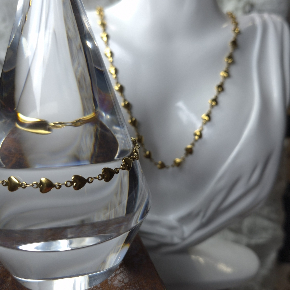 Chic Gold Heart Stainless Steel Necklace And Bracelet Set